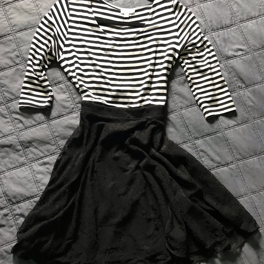 Black and white stripe dress with lace skirt
